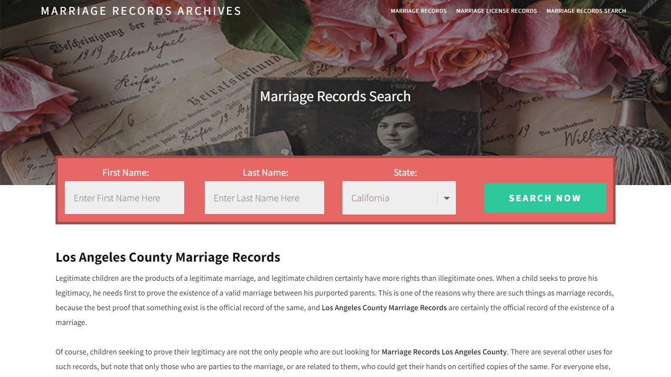 Los Angeles County Marriage Records | Enter Name and Search