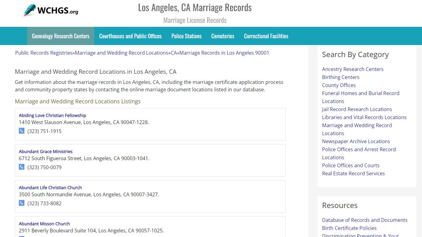 Los Angeles, CA Marriage Records - Marriage License Records